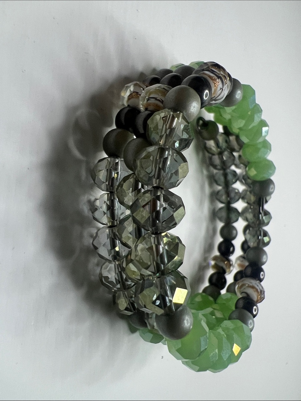 Green Multicolored Beaded Stretch Wrap - Picture 6 of 11